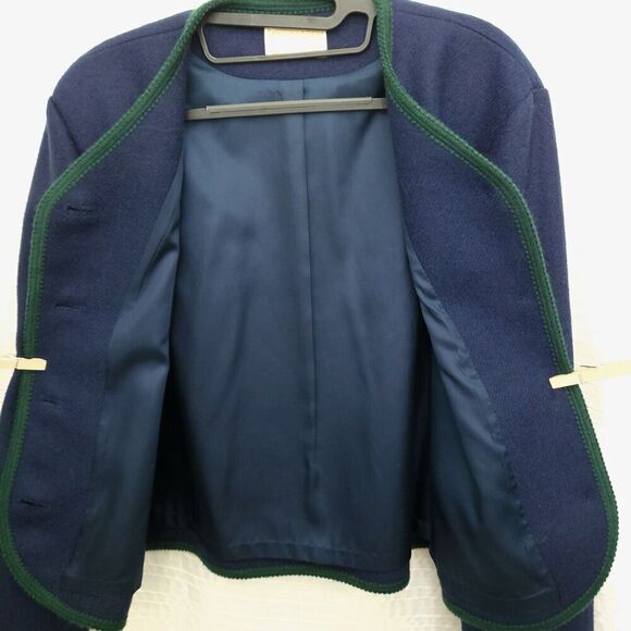 Vintage Pendleton 100% Wool Short Jacket Navy with Green Trim Blazer Size 12 - Picture 4 of 14
